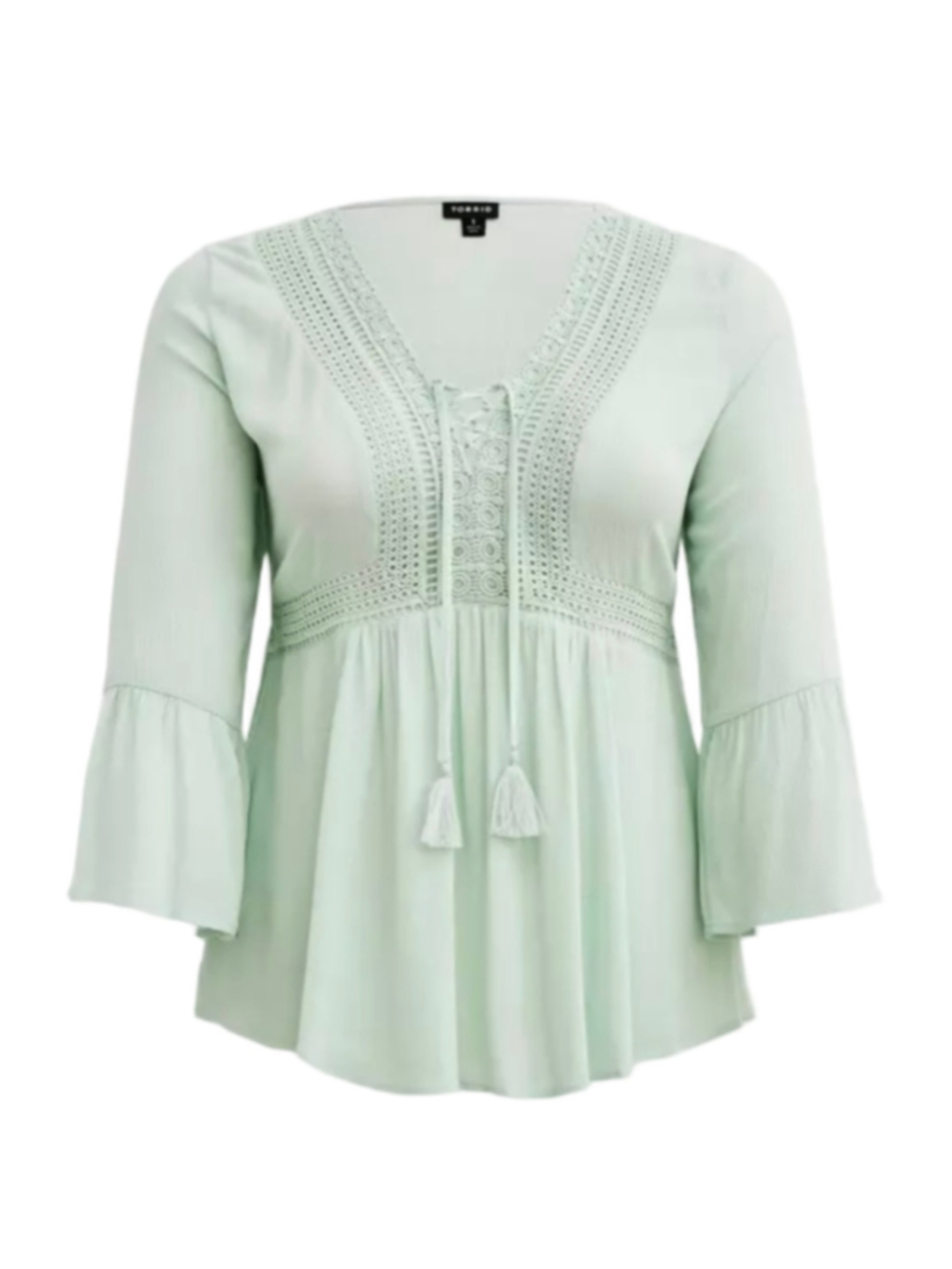 Torrid peasant 3X Green Crochet Lace-Up Peplum babydoll boho festival Blouse